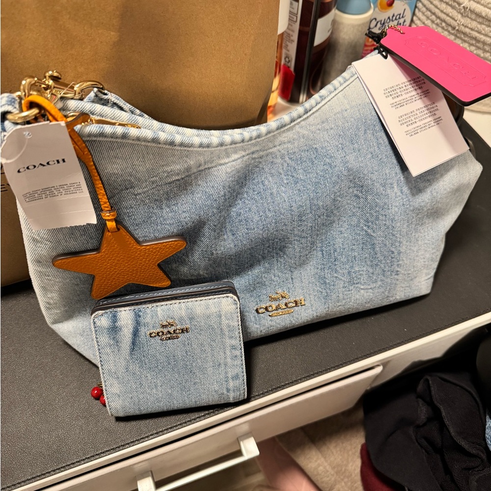 Coach Laurel Denim Blue Women's Bag and Wallet Set